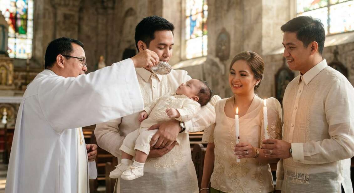 Infant receiving baptismal water.