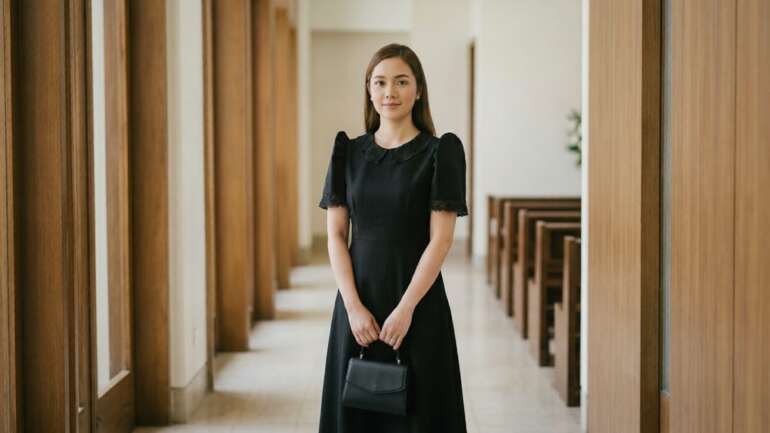 Woman in black Filipiniana dress