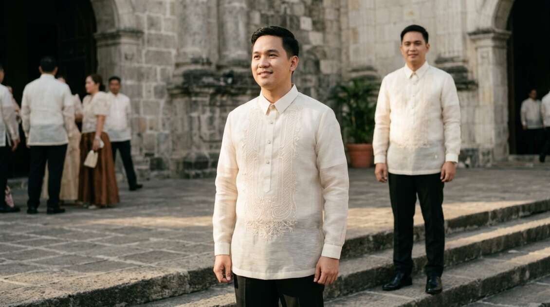 Men in traditional Barong Tagalog