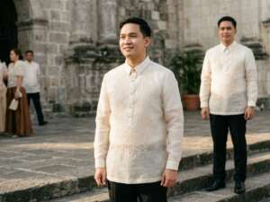 Men in traditional Barong Tagalog