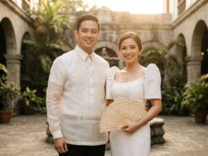 Filipino couple wearing formal Barong