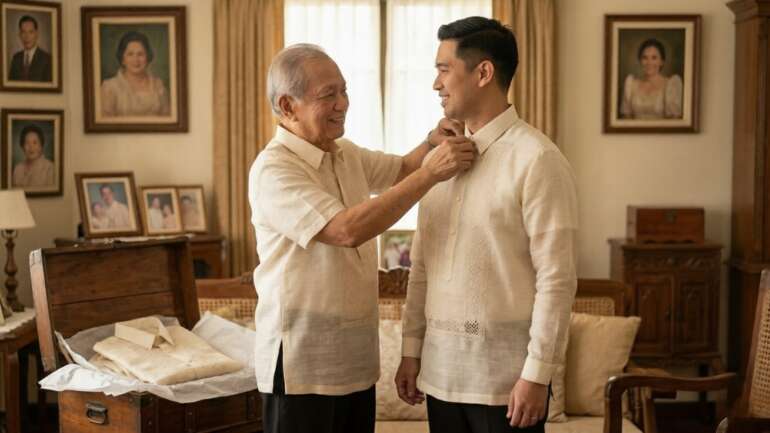 Father passing down ancestral Barong.