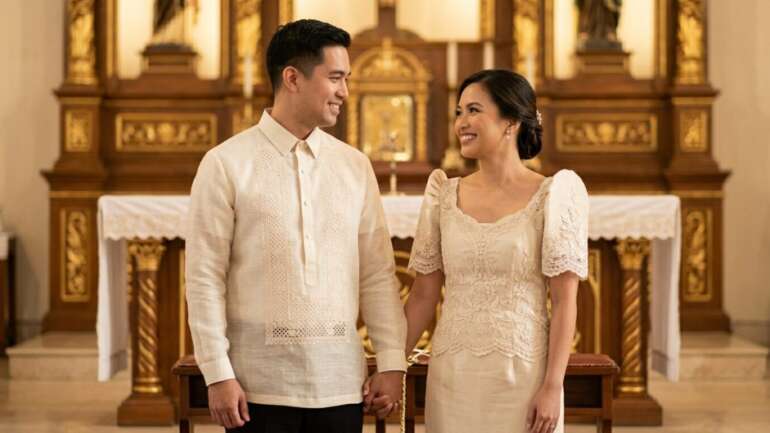Groom and Bride in Barong Filipiniana.