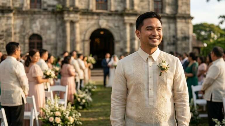 Groom in wedding Piña Barong.
