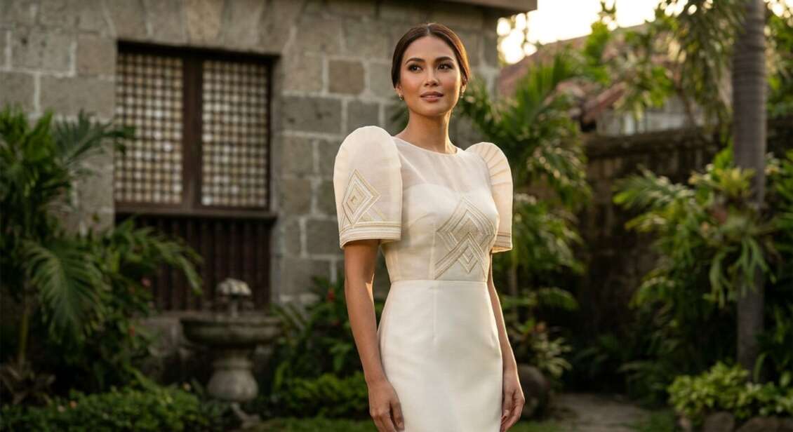 Filipina in modern terno dress.