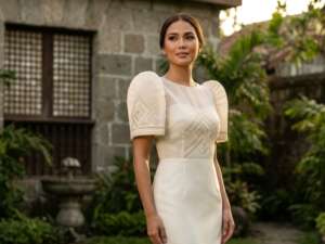 Filipina in modern terno dress.