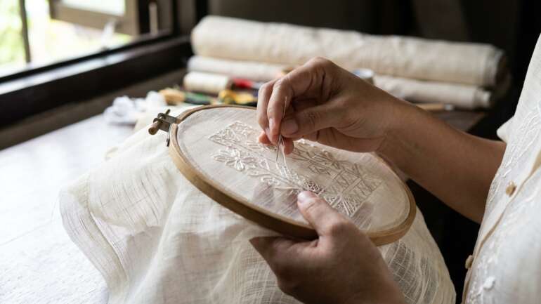 Piña fabric embroidery close-up