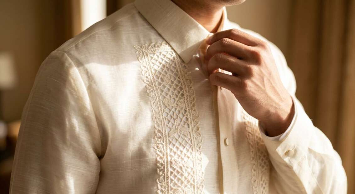 Premium Piña Barong close up.