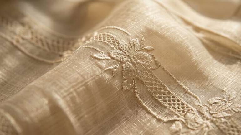 Intricate Piña fabric embroidery detail.