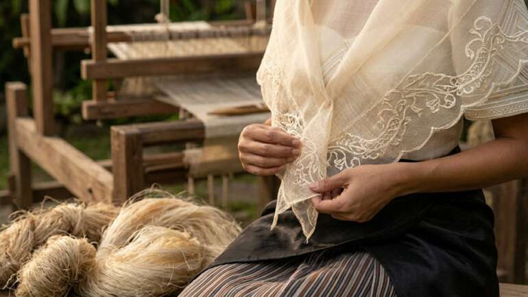 Close-up of traditional embroidered pañuelo.