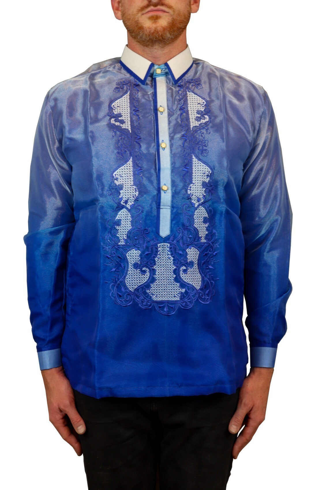 Blue Long Sleeve Organza Barong Tagalog ORDER US SIZE blue-long-sleeve-organza-barong-tagalog-order-us-size