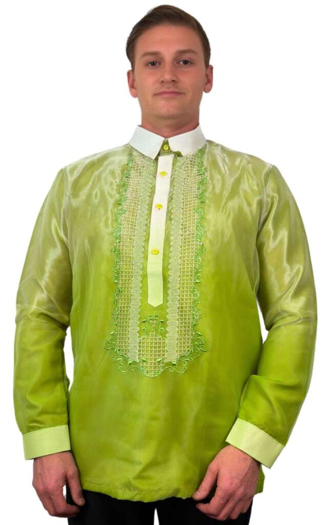 Green Long Sleeve Organza Barong Tagalog - ORDER US SIZE