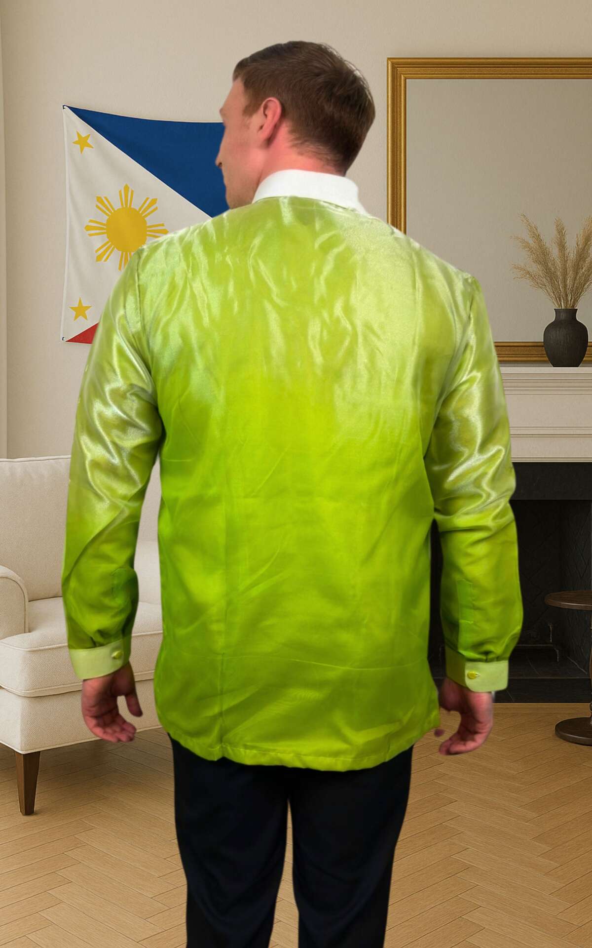 Green barong Filipino back view