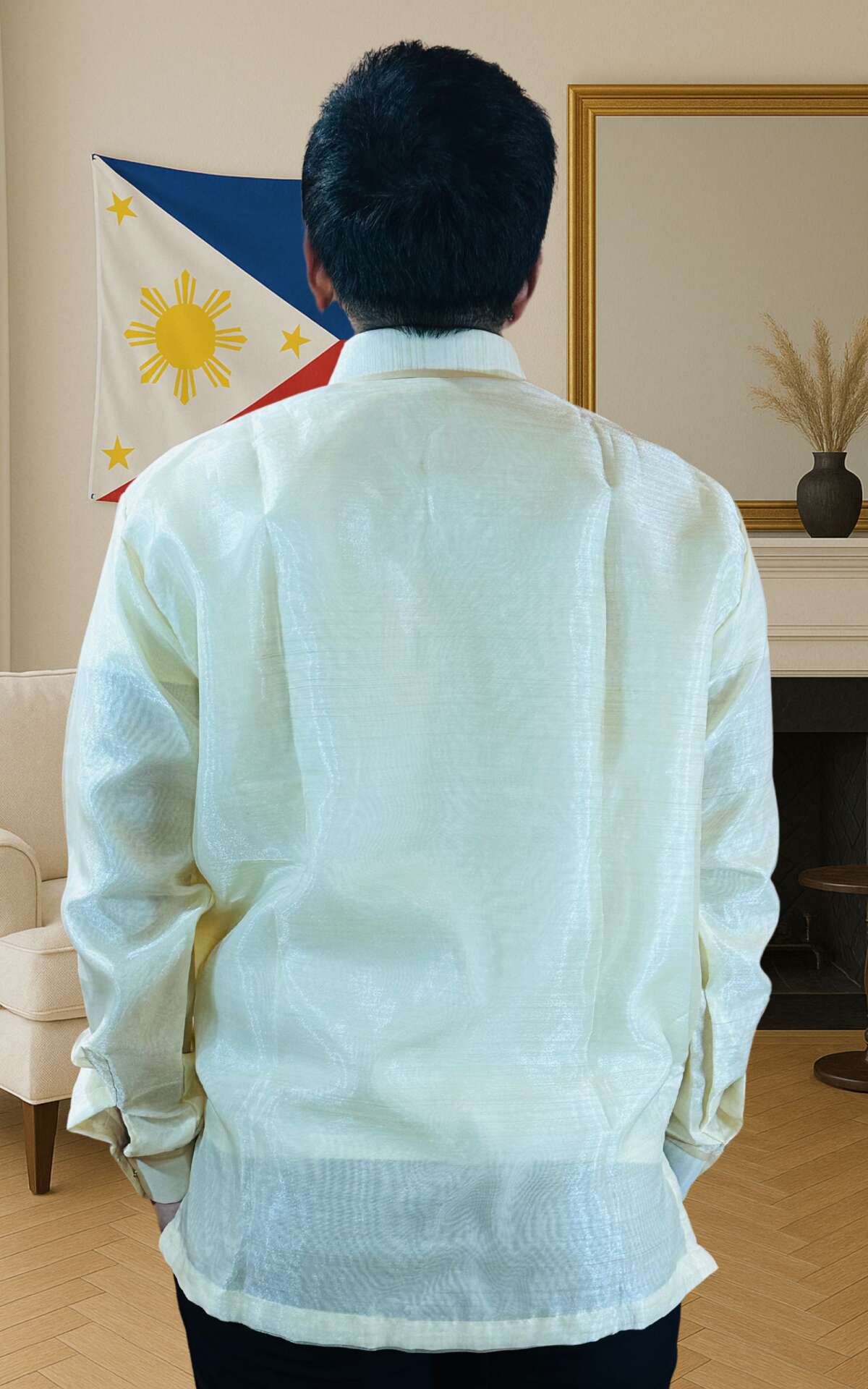 Ivory white barong Filipino back view