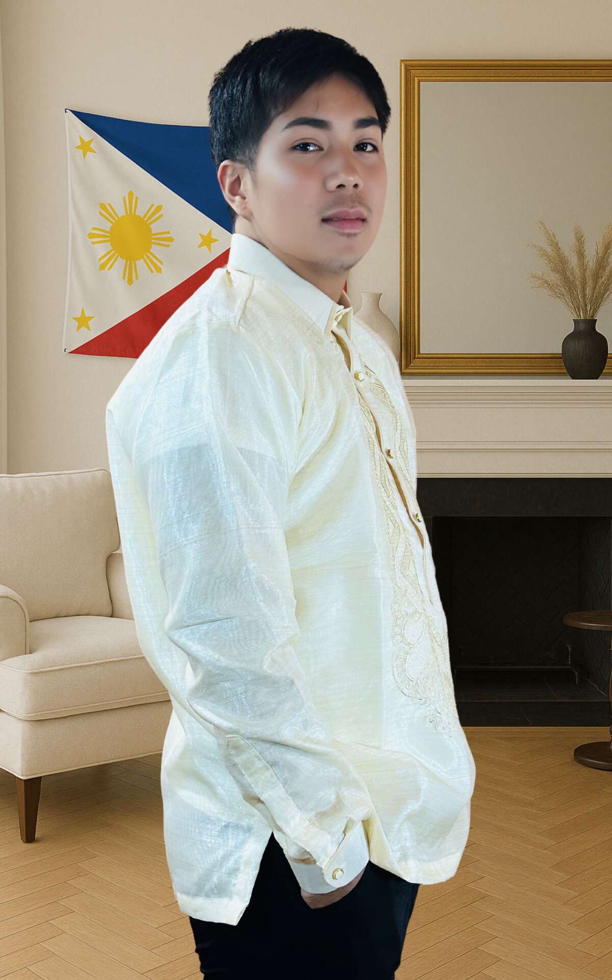 Ivory white barong Filipino right view