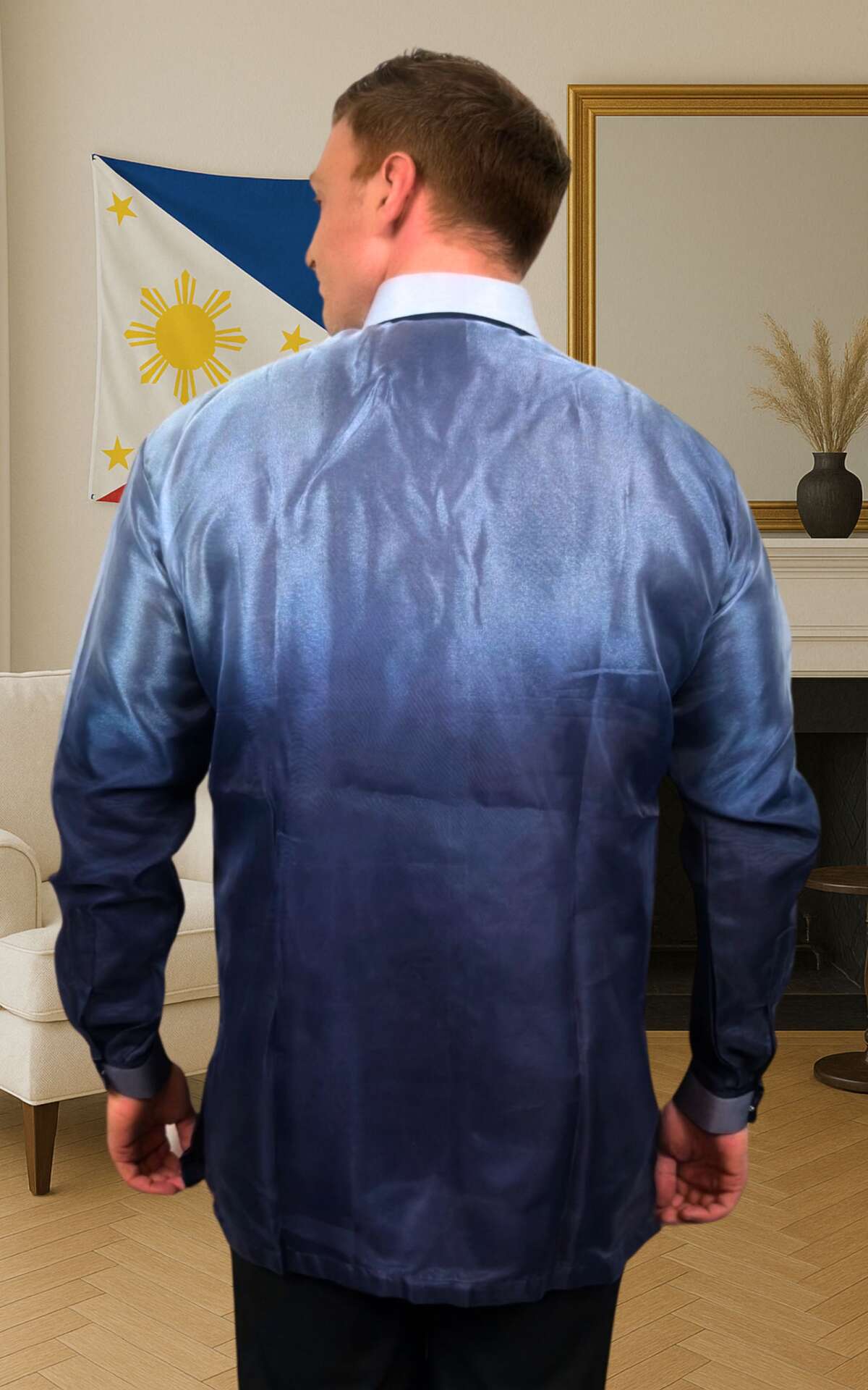 Navy barong Filipino back view