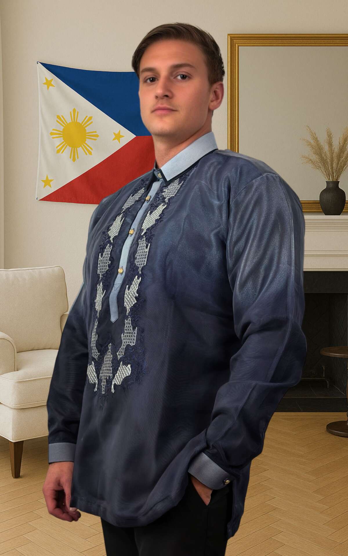 Navy barong Filipino left view