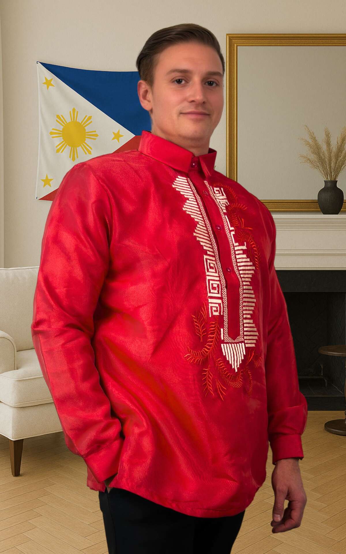 Red barong Filipino right view