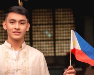 Chinese Collar Barong Man with Philippines Flag