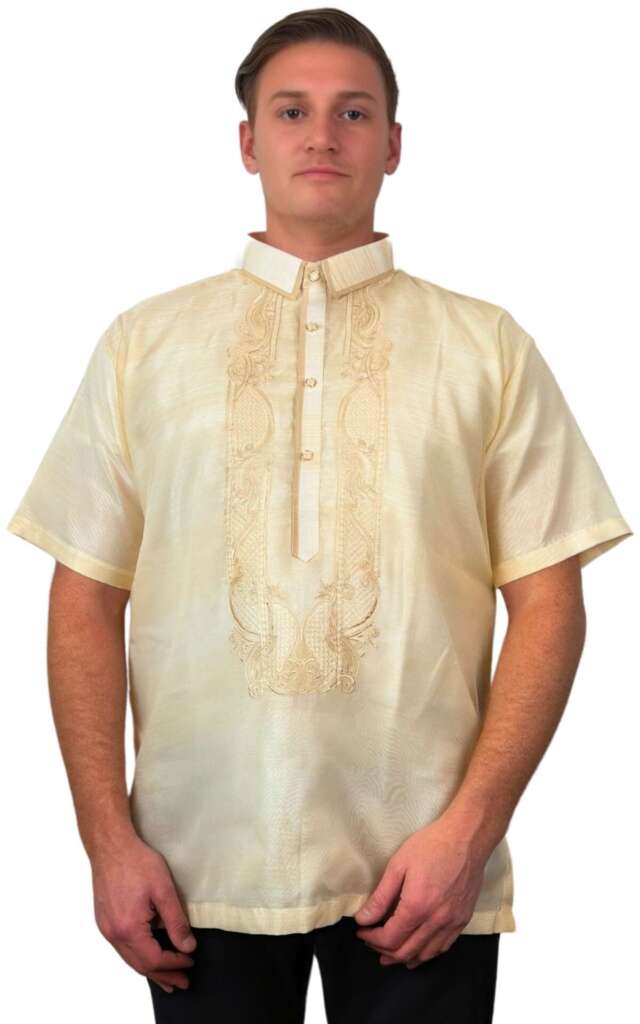 White Short Sleeve Organza Barong Tagalog ORDER US SIZE