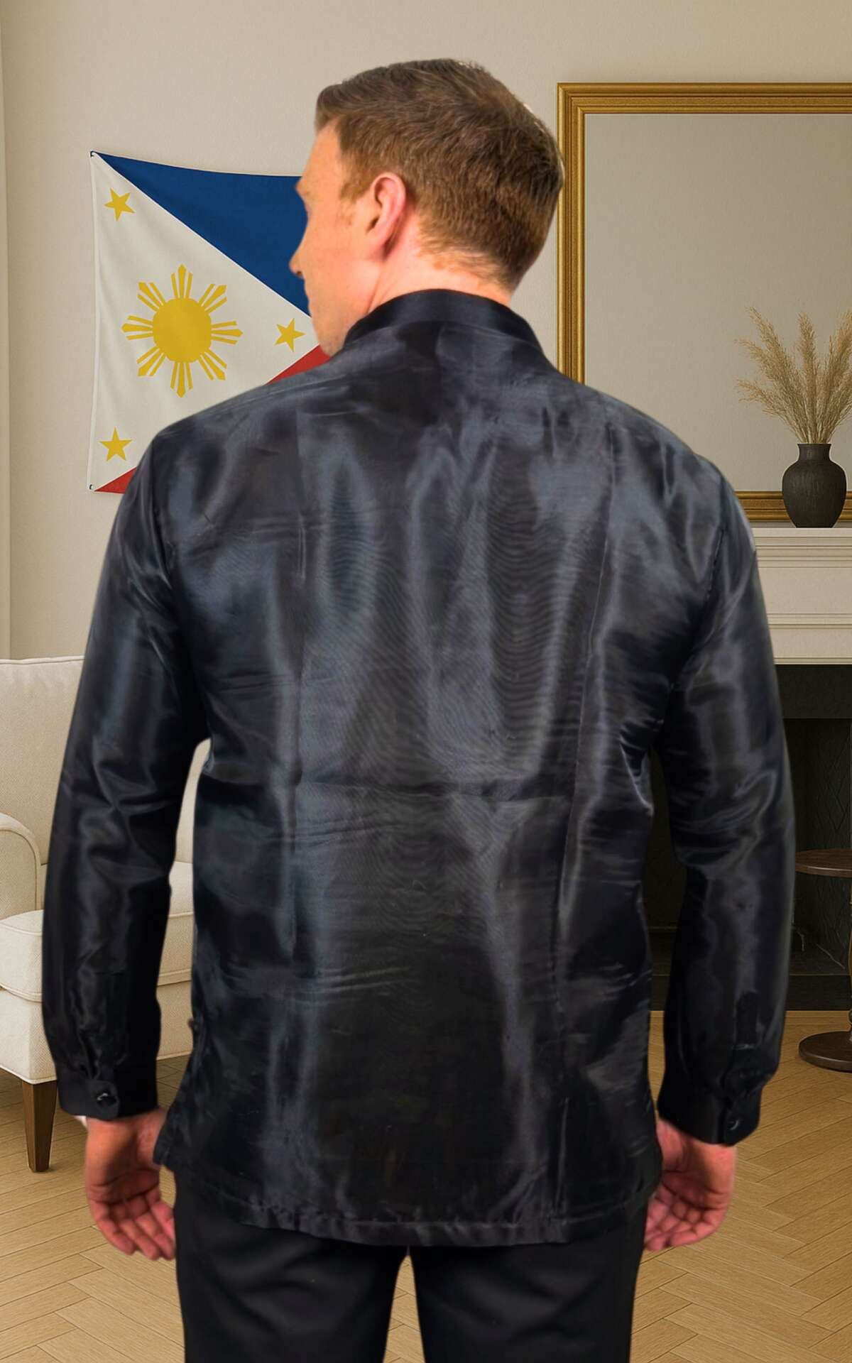 Black barong Filipino back view