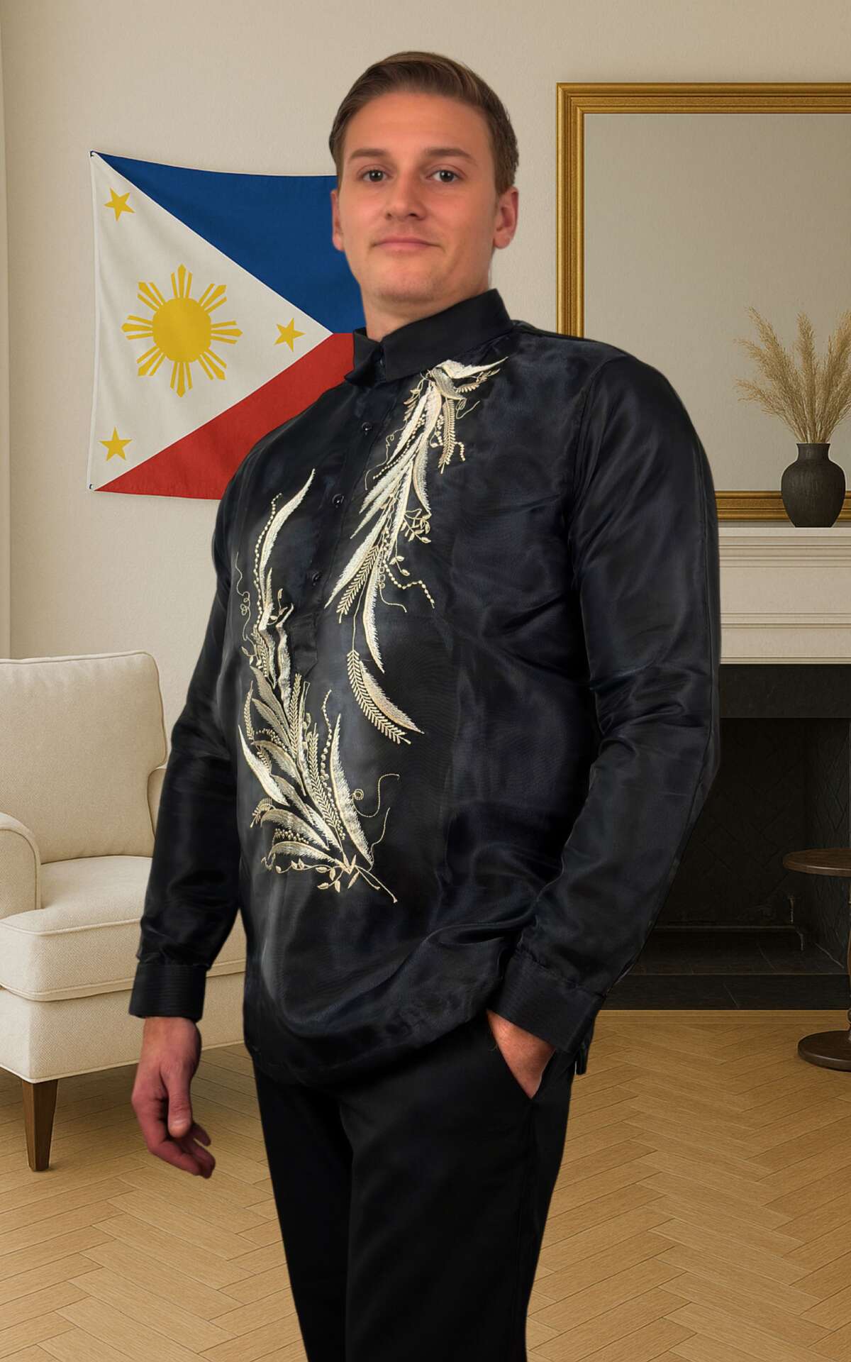 Black barong Filipino left view