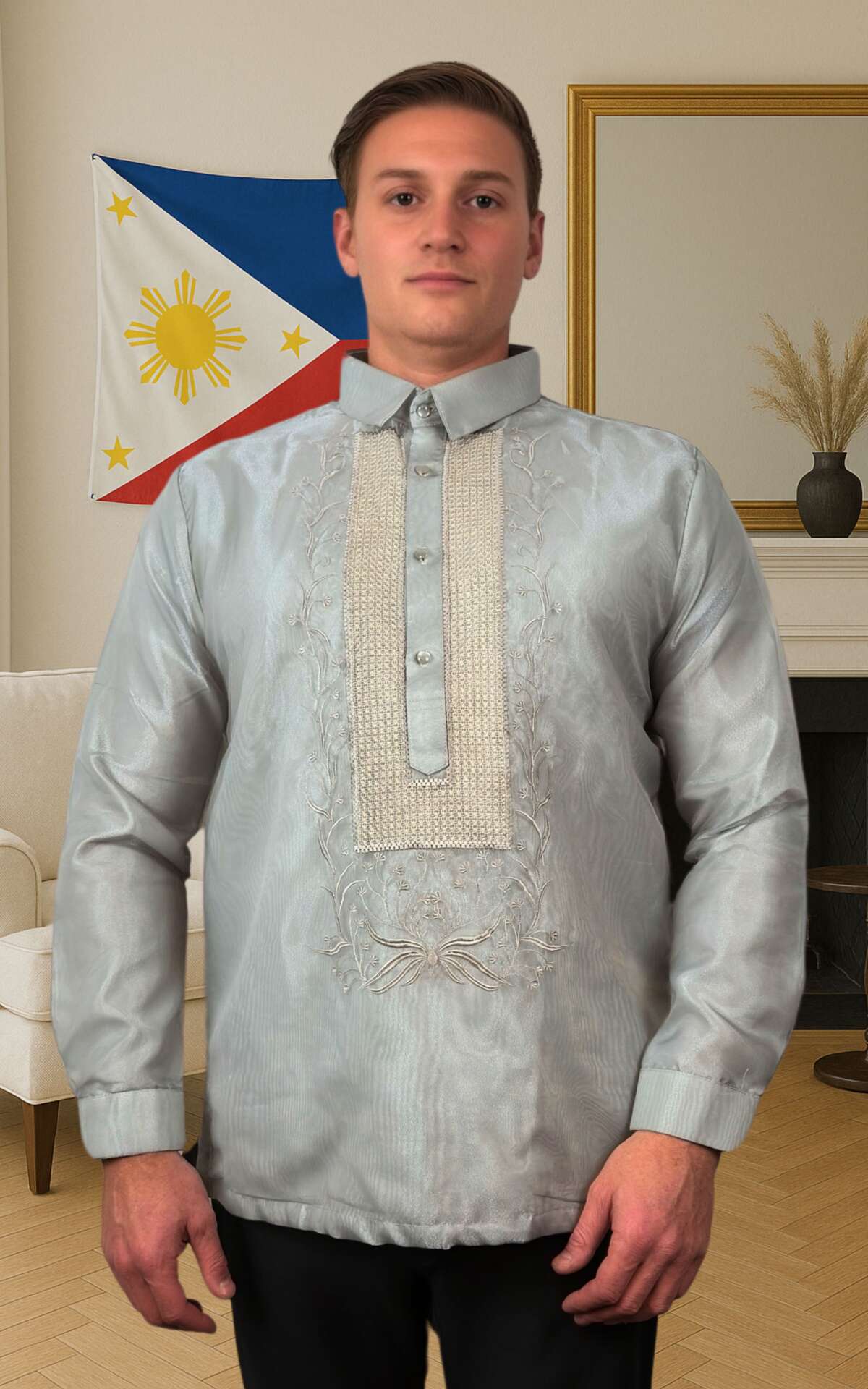 Gray barong Filipino front view