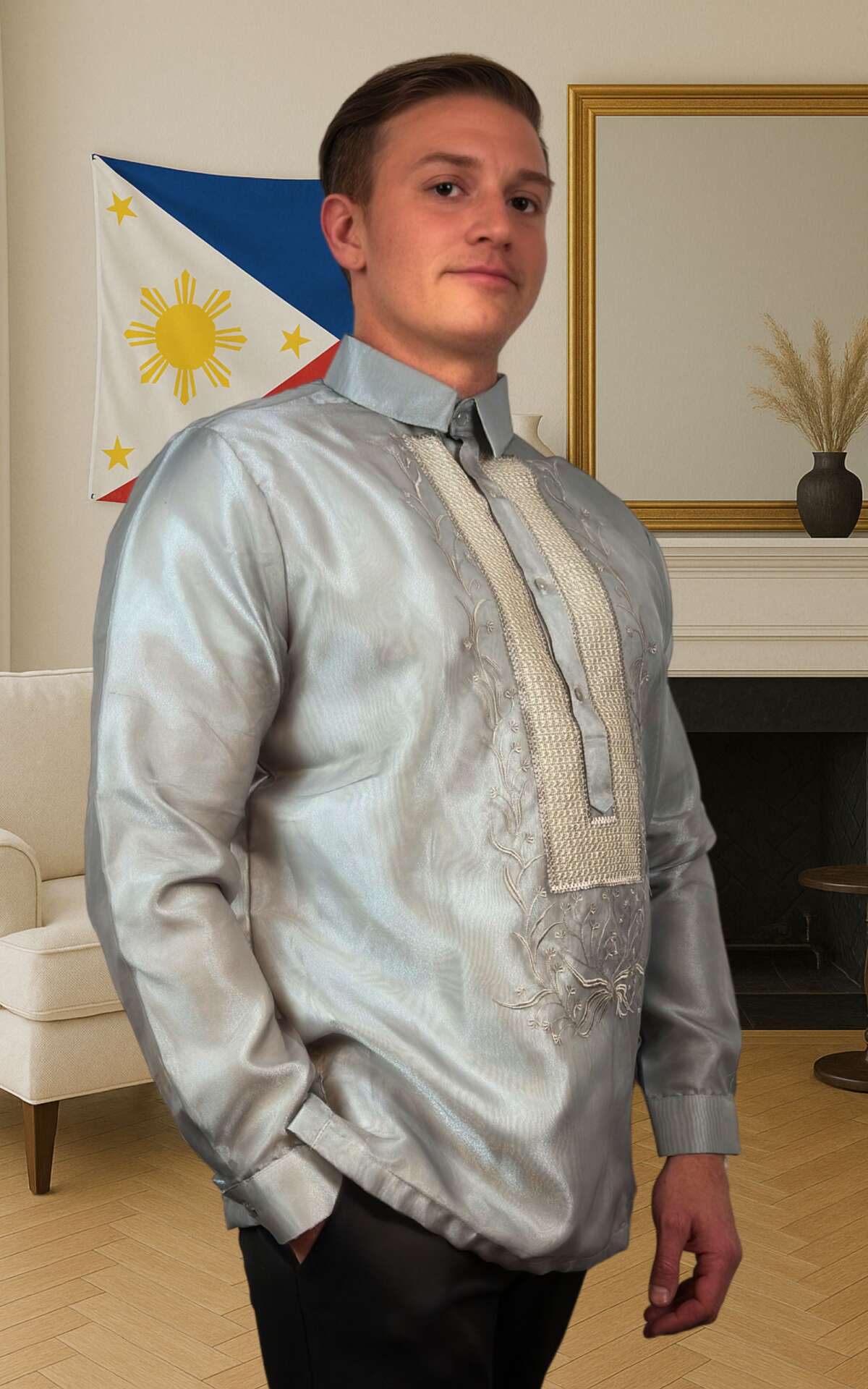 Gray barong Filipino right view