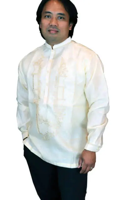 White Chinese Collar Long Sleeve Barong Tagalog ORDER US SIZE