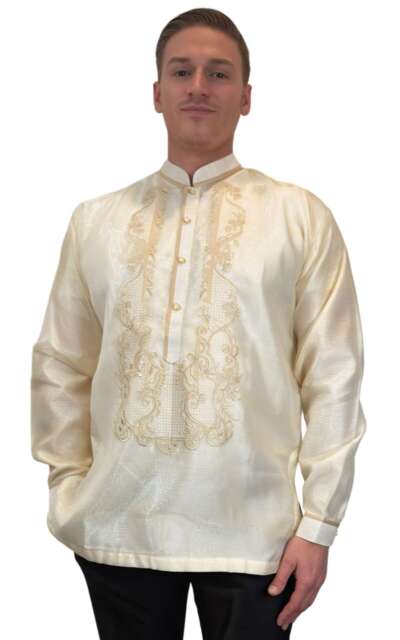 White Chinese Collar Long Sleeve Barong Tagalog ORDER US SIZE