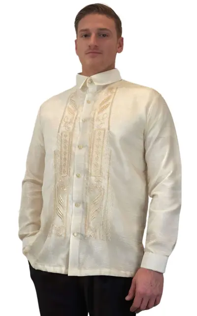 White Full Button Long Sleeve Organza Barong Tagalog ORDER US SIZE