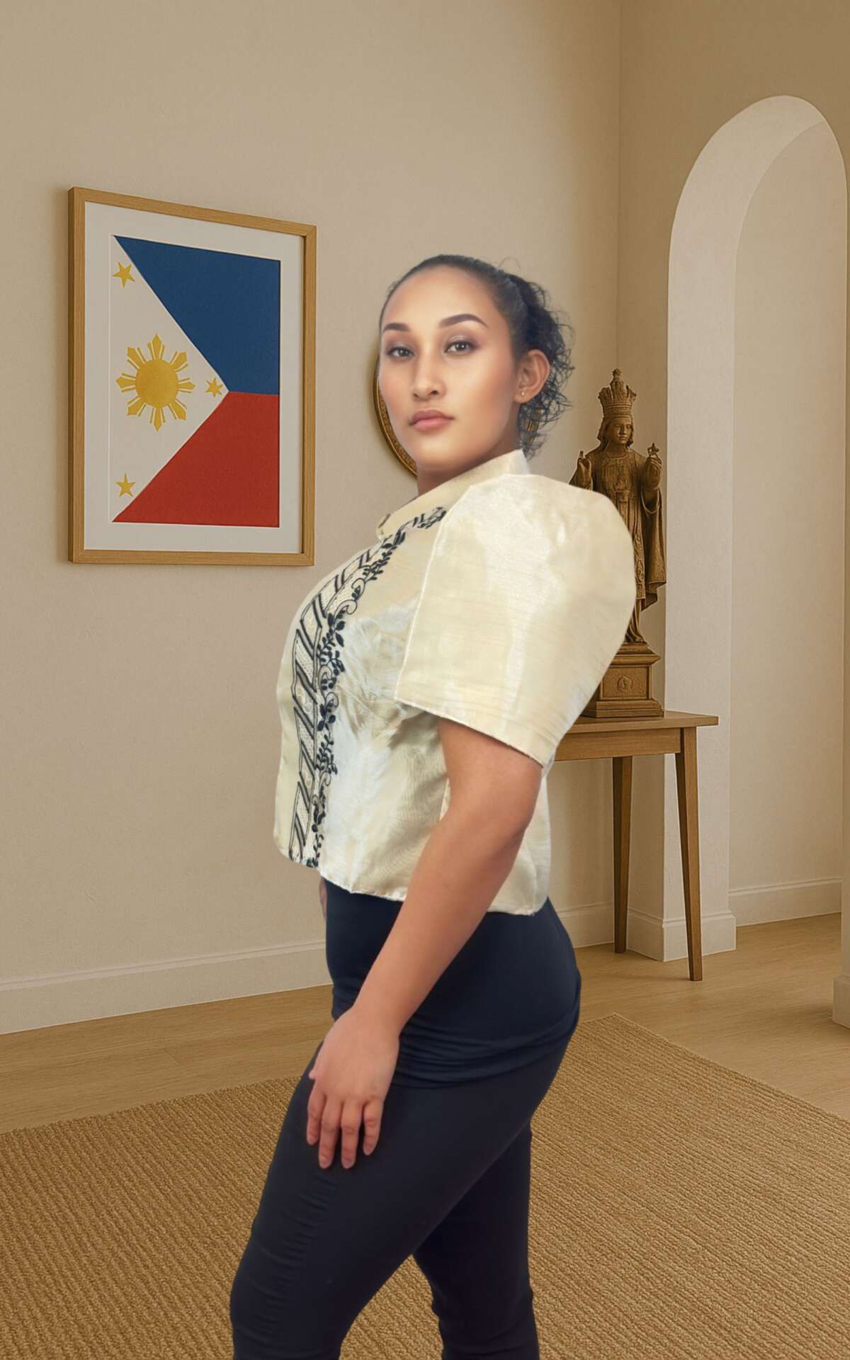 Beige black bolero side view