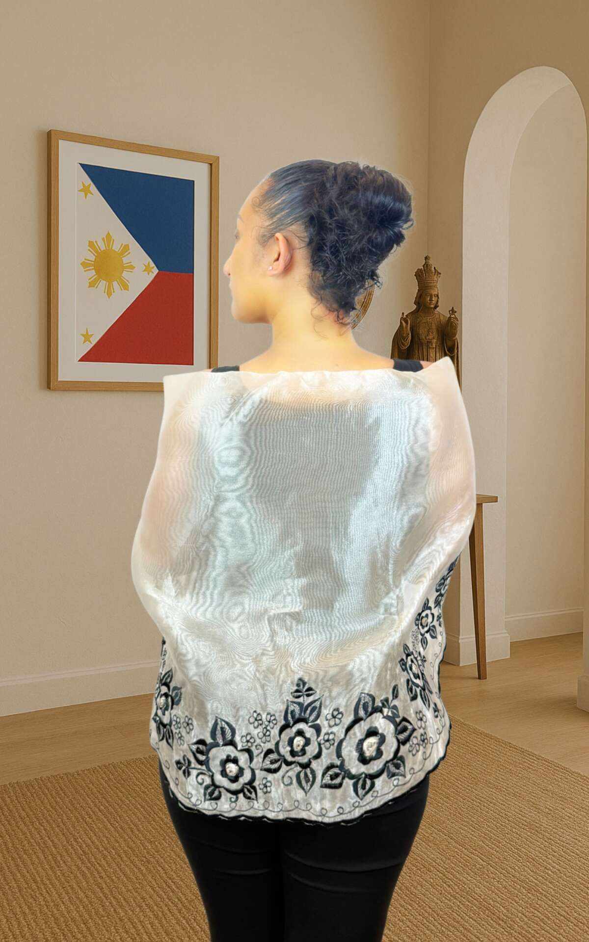 Black embroidered alampay back view