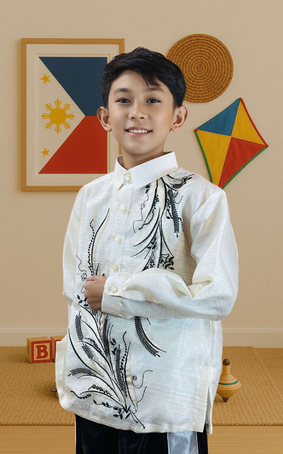 Filipino kid wearing barong Tagalog