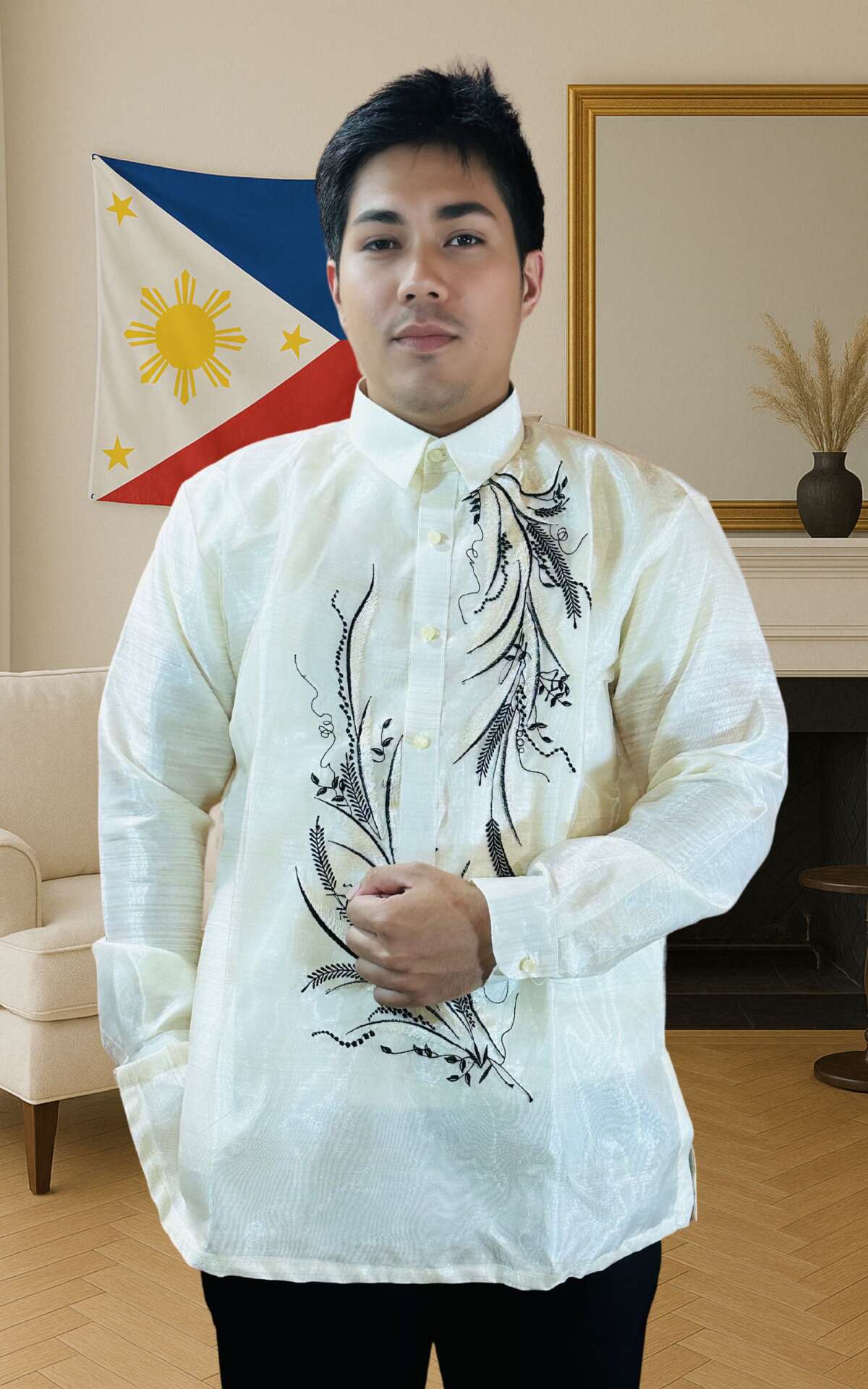 white-barong-feather-front-view White barong feather Filipino front view