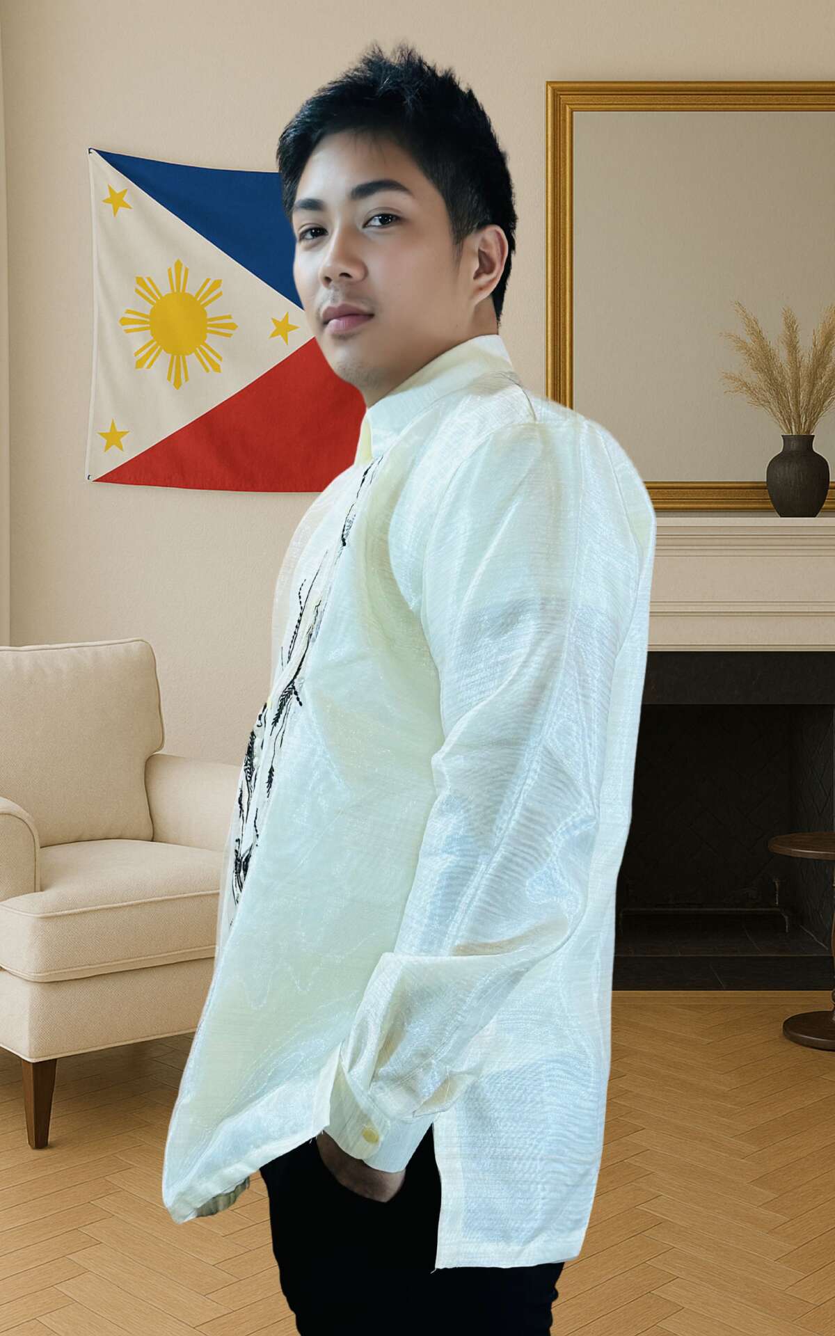 white-barong-feather-left-view White barong feather Filipino left view