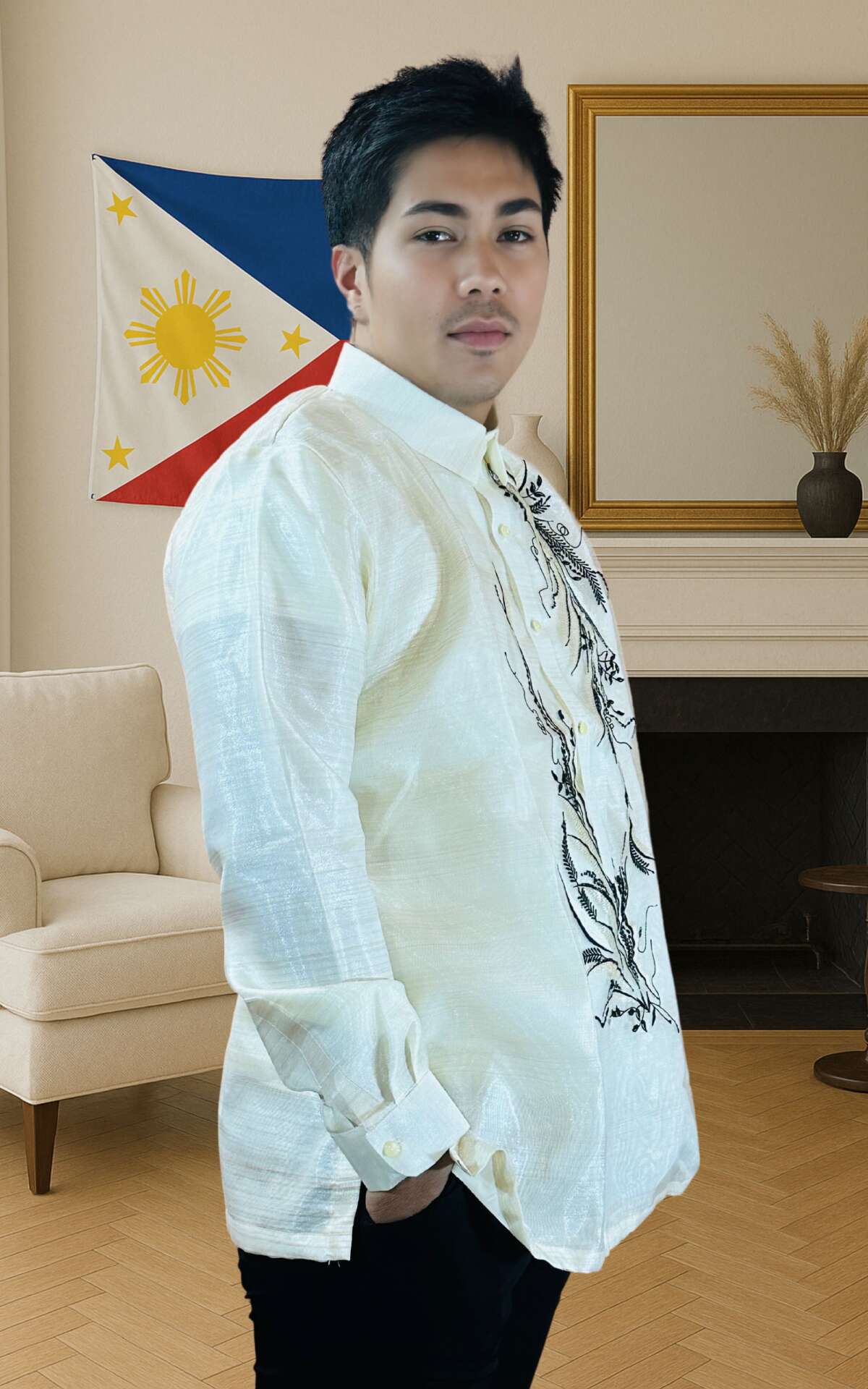 white-barong-feather-side-view White barong feather Filipino side view