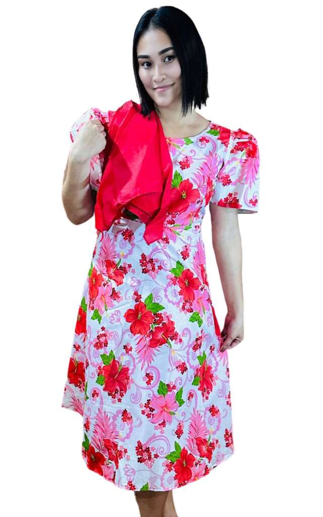 Flower Mestiza Dress with Shoulder Scarf - ORDER US SIZE