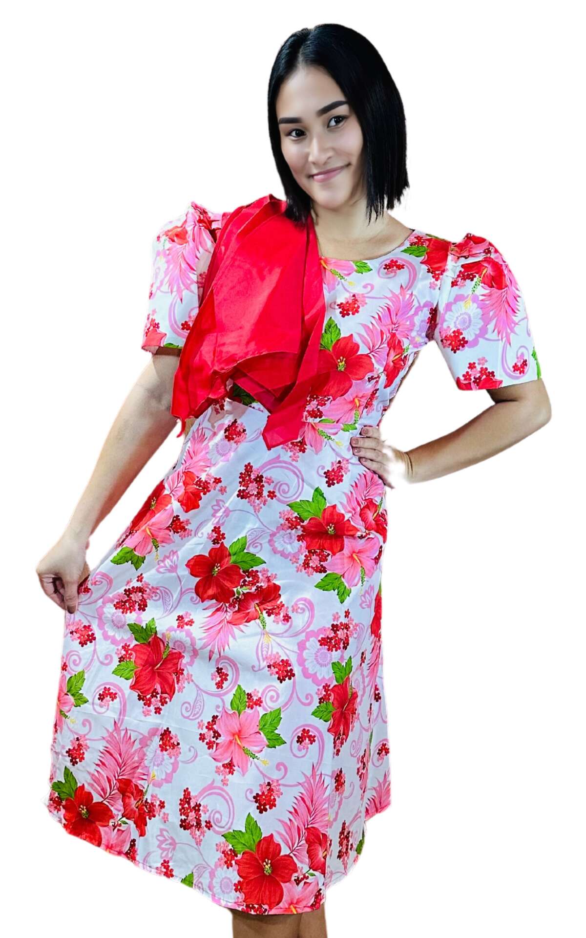 Flower Mestaiza Dress with Shoulder Scarf