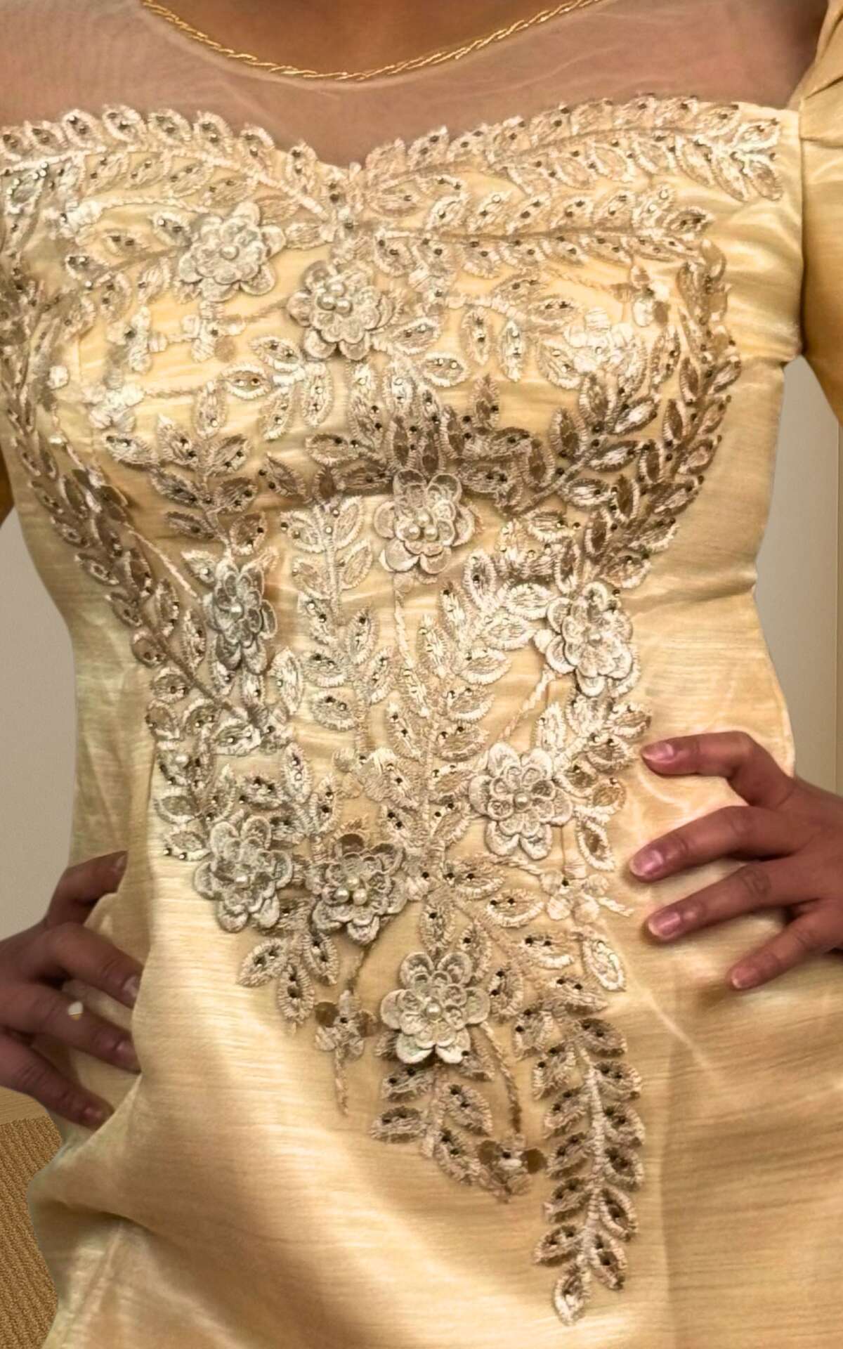 Cocktail dress butterfly sleeves close view