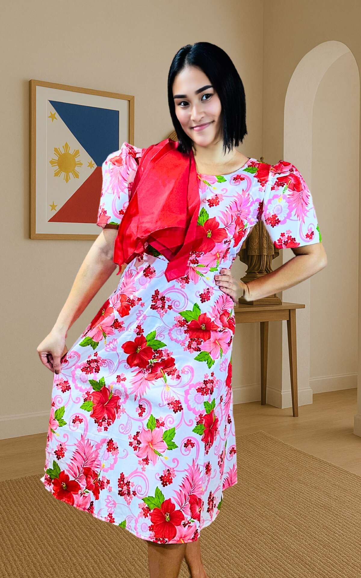 Filipina wearing mestiza dress