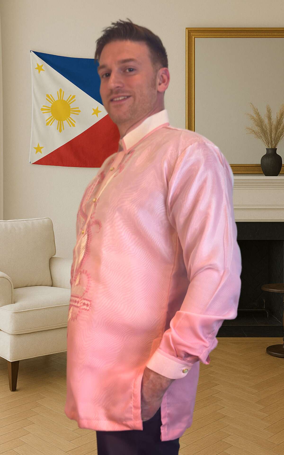 Pink barong Filipino left view
