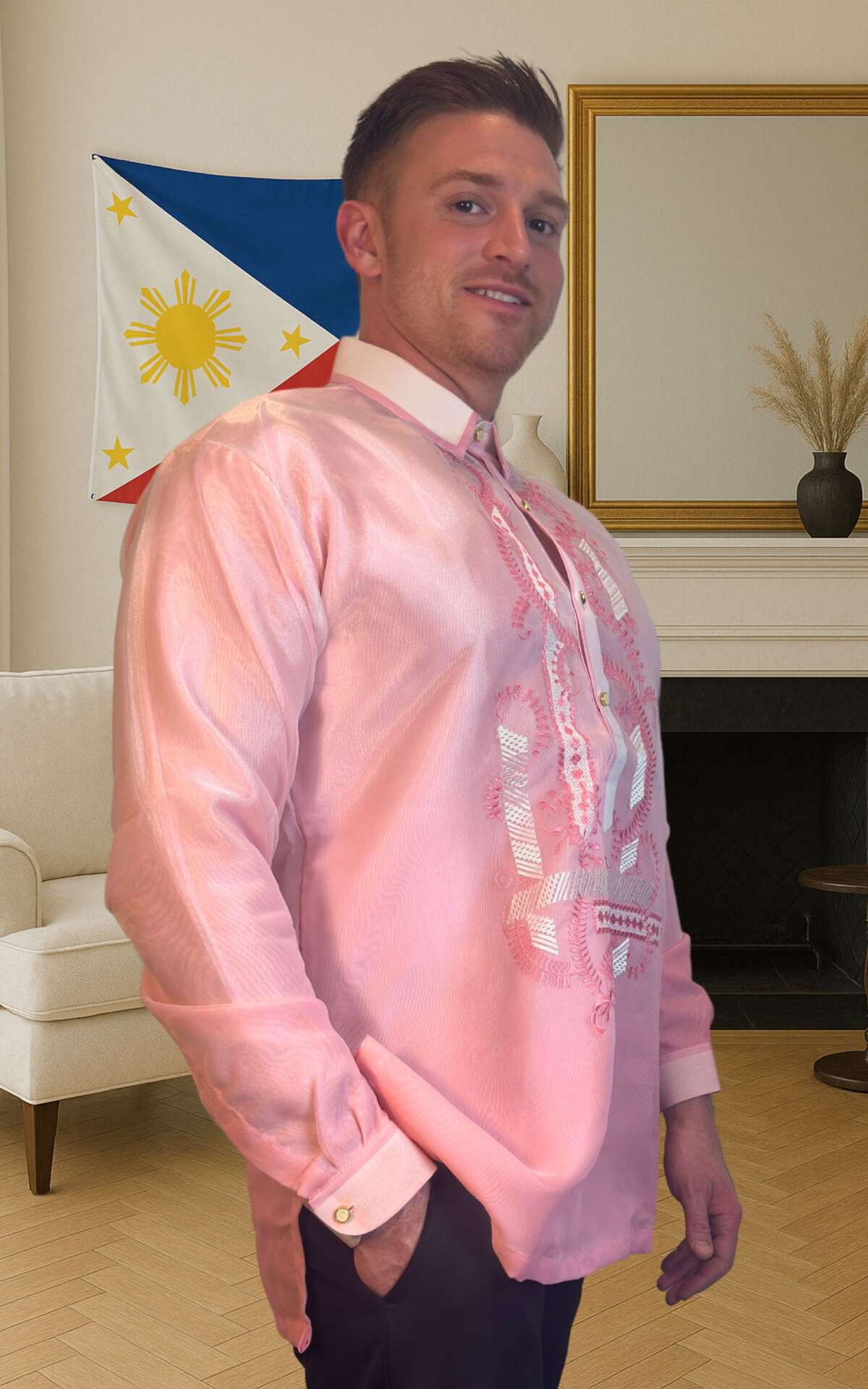 Pink barong Filipino right view