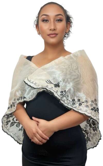 Alampay — Cream with Black Embroidery