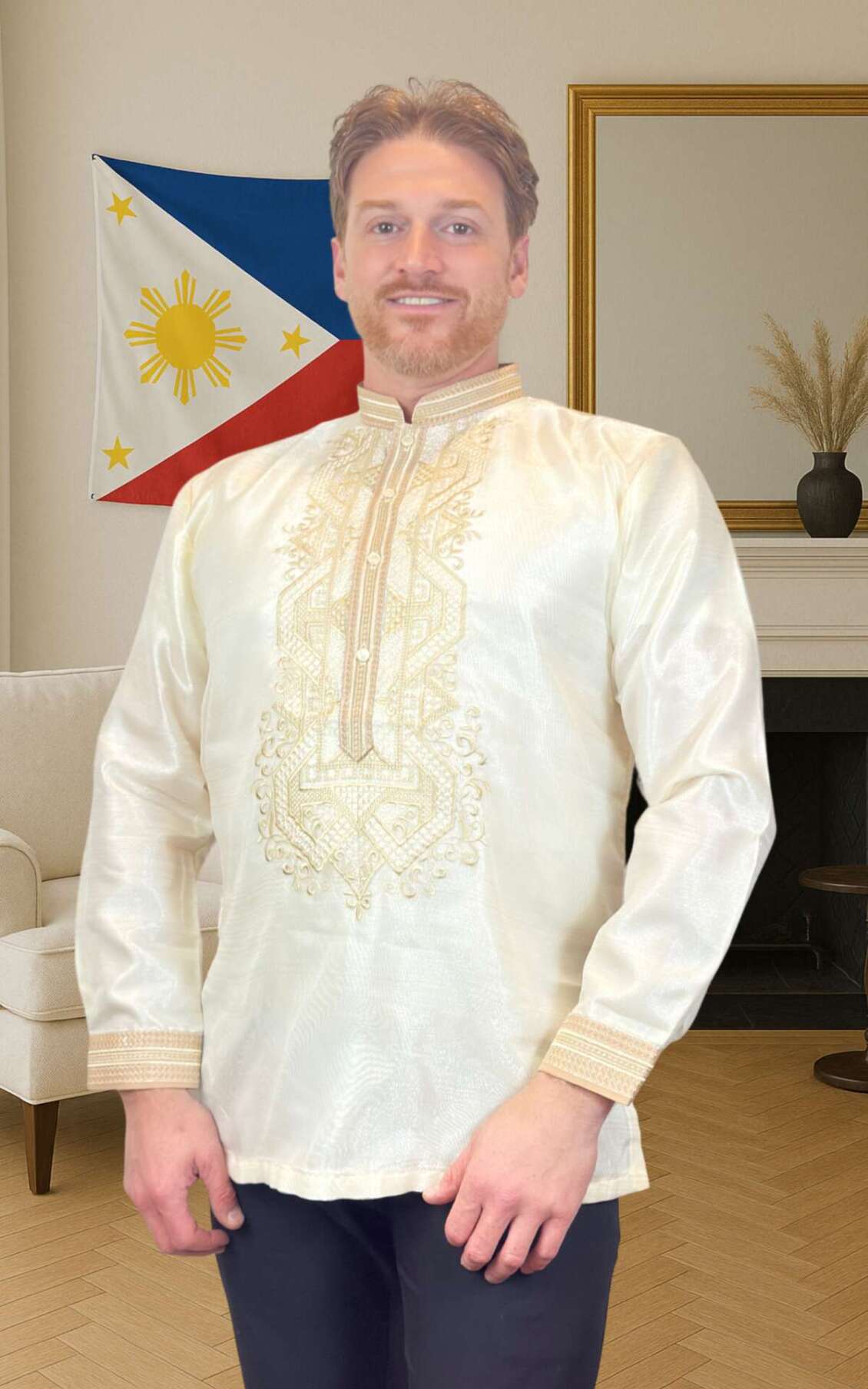 Man Wearing Barong Tagalog in the USA