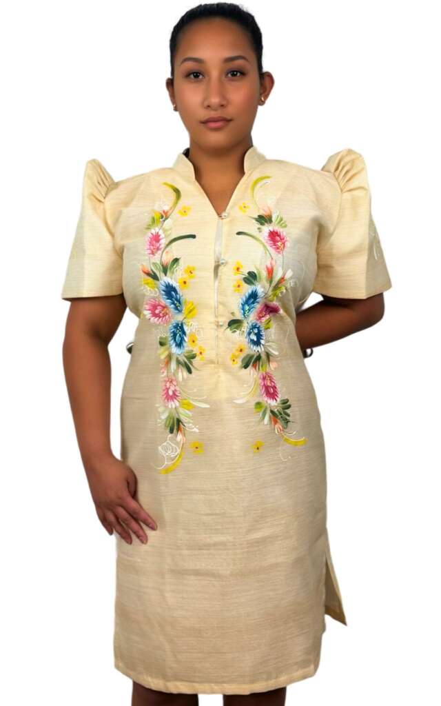 Cream Floral Filipiniana Barong Dress - ORDER US SIZE