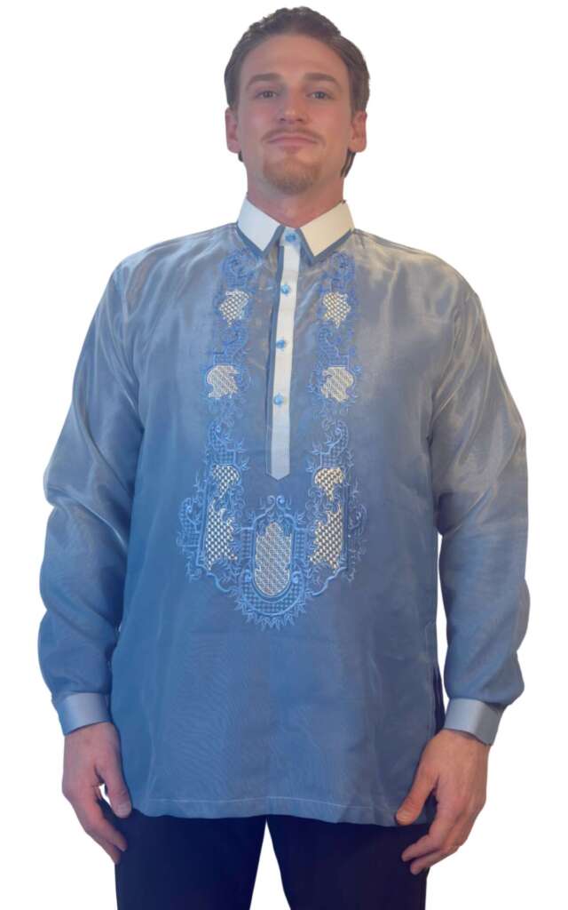 Baby Blue Organza Barong w/ Embroidery Design - ORDER US SIZE