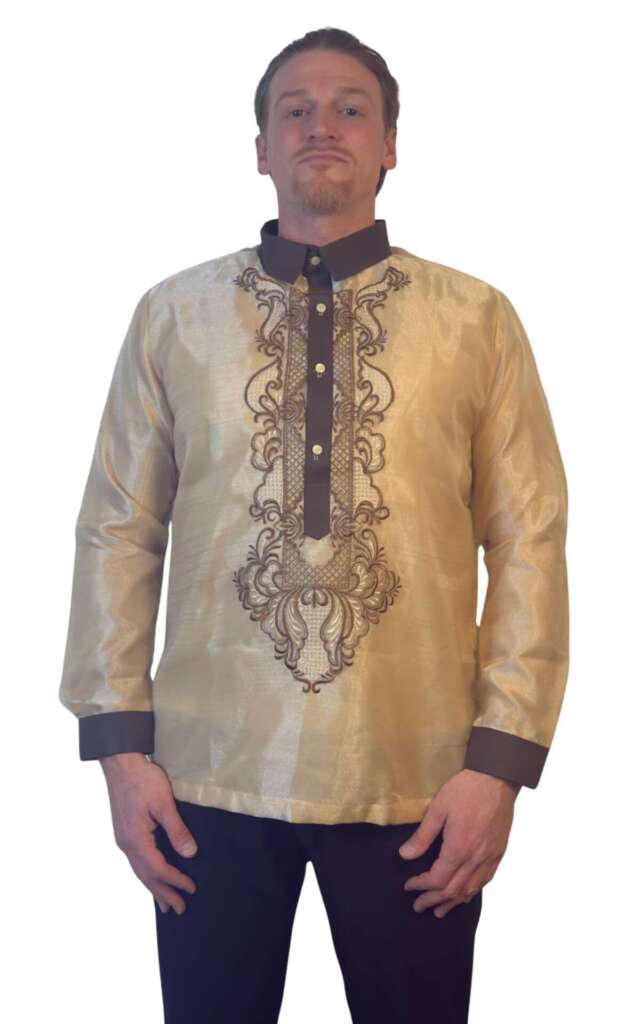 Brown Organza Barong w/ Embroidery Design - ORDER US SIZE