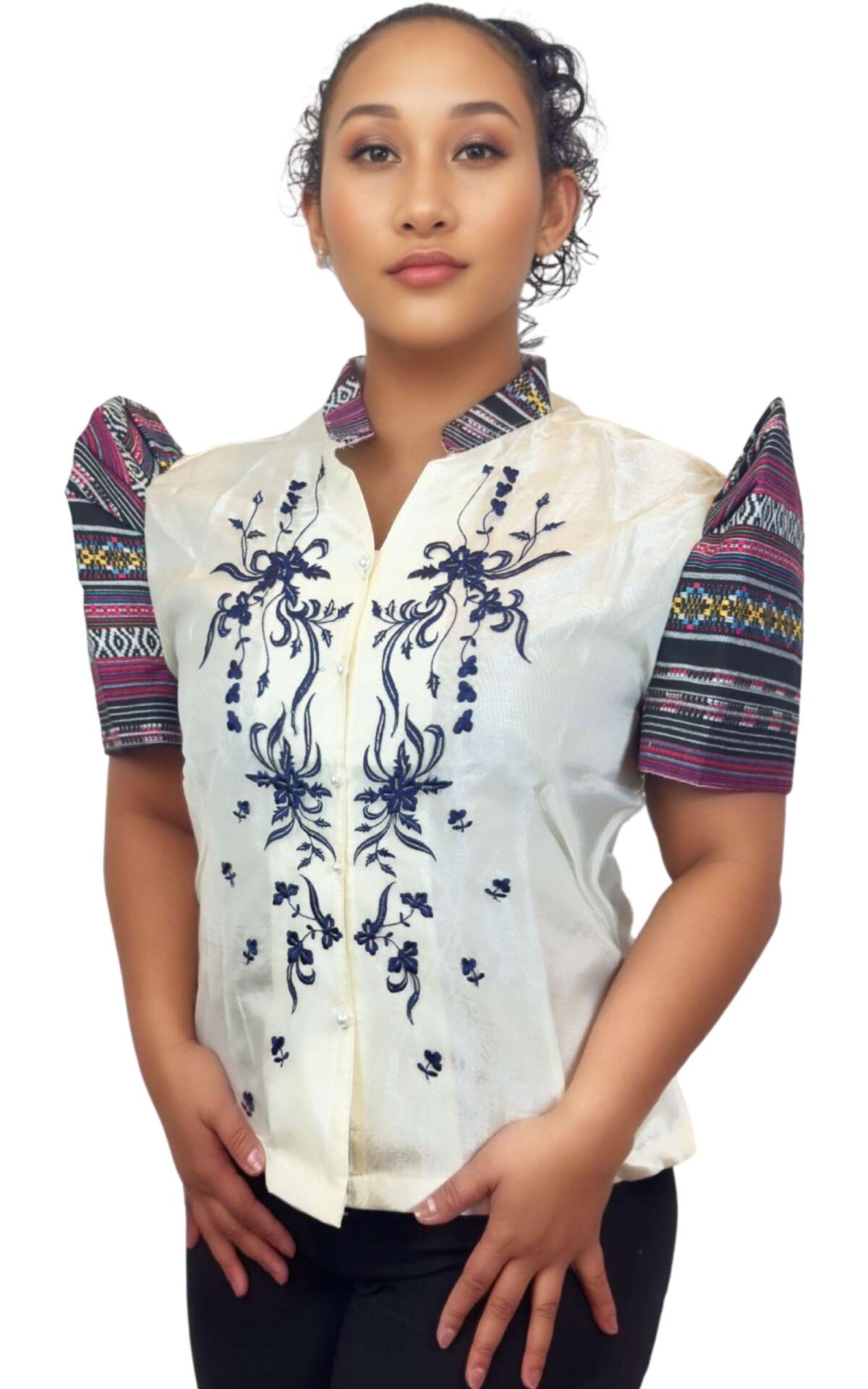Blue embroidered modern blouse