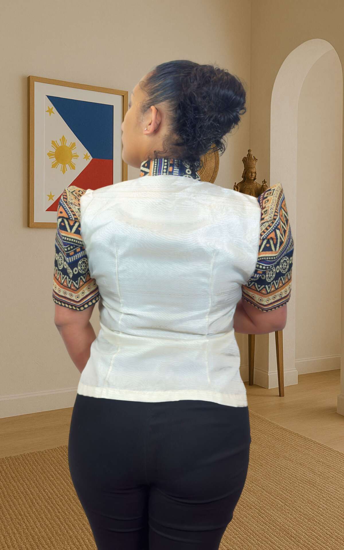 Blue embroidered modern blouse back view
